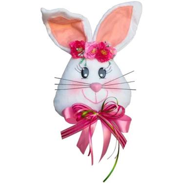 Imagem de Enfeite Decorativo Coelha De Páscoa Com Flores Tecido 30cm