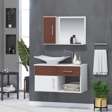 Imagem de Gabinete De Banheiro Inferior E Superior New Stilo 2 Portas 1 Gaveta Cor Natura - Marrom