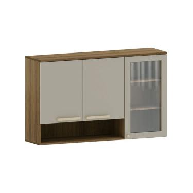 Imagem de Armário Aéreo 120cm 3 Portas Com Vidro Canelado Com Nicho Is Avelã-mocca Laca