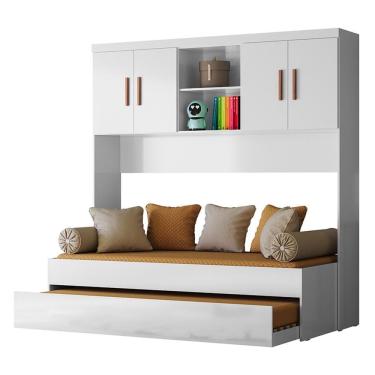 Imagem de Jogo De Quarto ônix Aéreo 4 Portas E Bicama Flex Branco Com Colchões Physical D20 - Peternella Móveis Branco