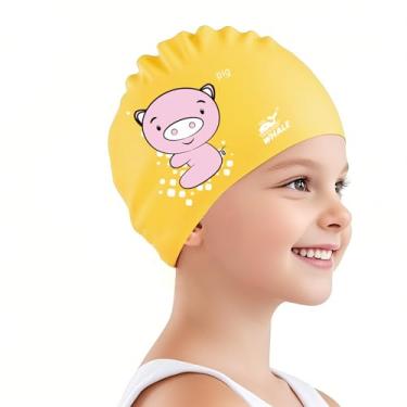 Imagem de Touca de natação infantil com estampa de animal fofa adequada para meninos e meninas de 3 a 16 anos de idade (padrão de impressão de iglet)