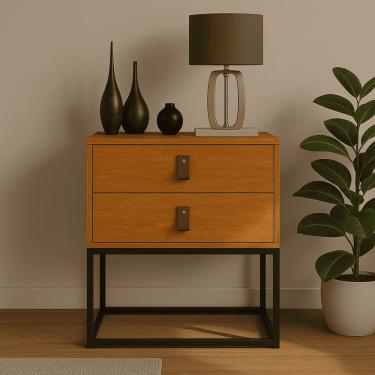 Imagem de Mesa De Cabeceira Unic 45 Pés de Ferro Industrial Para Quarto 2 Gavetas