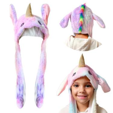 Imagem de Gorro Unicórnio Infantil Pelúcia Divertido Macio Colorido Com Orelhinh