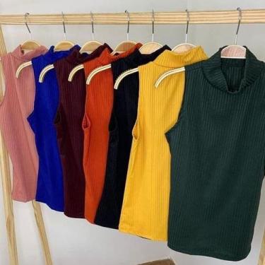 Imagem de Blusa Tendência Feminina Gola Alta Cavada Canelada Sem Bojo - Filó Mod