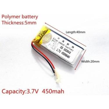Imagem de Bateria 3.7v 450 Mah 5mm X20mm X40mm 2 Fios 502040 - bgb