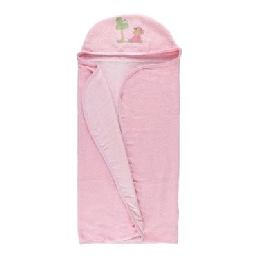 Imagem de Toalha Para Bebes Com Fralda Macia e Capuz Bordado 70cm x 90cm 100% Algodão Gramatura 340g/m (Rosa)
