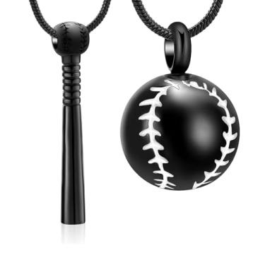 Imagem de Hearbeingt 2 peças de colares de urna de beisebol para cinzas taco de beisebol de aço inoxidável, joia de cremação, pingente memorial para mulheres e homens, pingente Ashe, Aço inoxidável, Sem Pedra