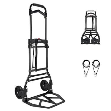 Imagem de RJTEK 【34% De Desconto】 Carrinho Mão Dobrável Para Serviço Pesado, Capacidade 180 Kg, Mudança Portátil Com Alça Telescópica, Preto, Inclui 2 Cordas Elásticas Grátis E Rodas Grandes