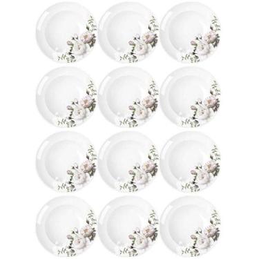 Imagem de Jogo 12 Pratos Fundos Redondos 23cm Garden em Porcelana com Estampa Fl