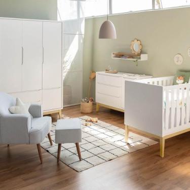 Imagem de Kit Quarto Theo com Pés Square Natural - Berço + Cômoda 3 Gavetas e 1 