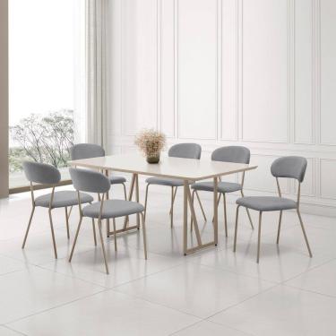 Imagem de Conjunto para Sala de Jantar com 6 Cadeiras Betina Champagne/ Cinza/ Off White
