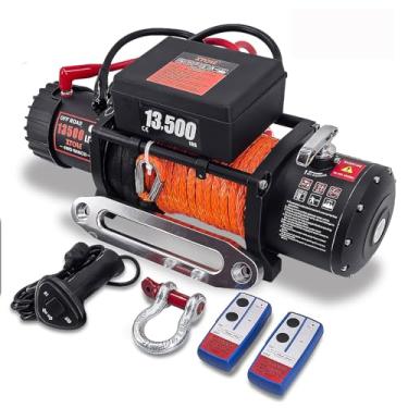 Imagem de XYCLE Guincho elétrico de 12 V com corda sintética e controle remoto sem fio, IP67 à prova d'água para recuperação off-road para caminhão Jeep ATV UTV, kit de guincho resistente com cabo Hawse (corda