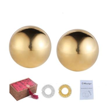 Imagem de Tianigo Conjunto de bolas de cobre baoding, bolas chinesas de saúde de 5 cm, bolas de massagem de metal para alívio de estresse, sem carrilhão para exercícios manuais, terapia com as mãos