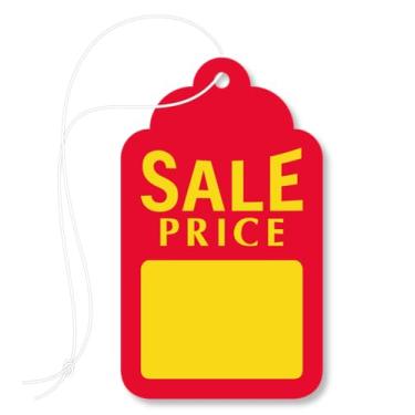 Imagem de SmartSign (Pacote com 1000) Etiquetas de preço de venda com cordas - 7 x 4 cm, cartolina grossa de 13 pontos com parte superior recortada, etiquetas gravadas, vermelhas/amarelas para desconto