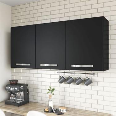Imagem de Armário Aéreo 1,20m 3 Portas Com Divisória, Cozinha, Multiuso Suspenso (Preto)