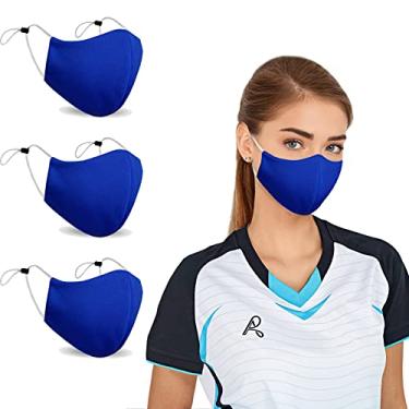 Imagem de Máscaras faciais respiráveis azul-royal com absorção de umidade, laváveis, leves, reutilizáveis, confortáveis e esportivas, para mulheres, homens, adolescentes, pacote com 3