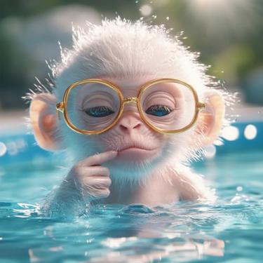 Imagem de Diymood Kits de arte de diamante 5D DIY para adultos macaco, pintura de diamante animal broca completa tela redonda bordado mosaico iniciante casa decoração de parede presente 30 x 30 cm