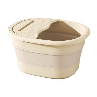 Imagem de KiBcsLic Banheira dobrável para banho de pés, banheira dobrável para banho de pés, balde grande com isolamento para imersão de pernas, para de pés para camping, Branco