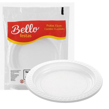 Imagem de Prato Sobremesa Descartável Branco 15Cm Bello Festas 50 Un.