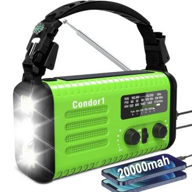 Imagem de Rádio de emergência de 20000 mAh, manivela solar, rádios AM FM NOAA, bateria recarregável, alarme SOS, lanterna, lâmpada de leitura para emergência doméstica e externa