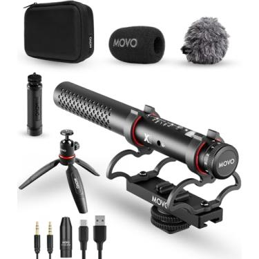 Imagem de Movo Microfone X1 Supercardioide Shotgun – Microfone de câmera 3,5 mm/XLR/USB-C para DSLR, smartphones e computadores – Microfone boom profissional com controles de áudio avançados, tripé e acessórios