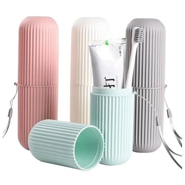 Imagem de Estojo Porta Escova de Dentes e Creme Dental Multiuso em Plástico Moderno e Compacto Ideal para Viagem Escola e Trabalho Com Alça Prática (3, CINZA)