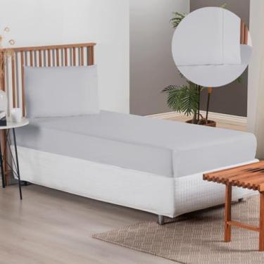 Imagem de Jogo De Cama Solteiro Kit 2 Peças Lençol Elástico E Fronha Com Ponto Palito Percal 300 Fios Toque Suave Macio (Lençol Cinza)