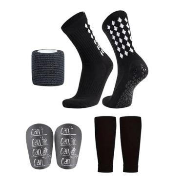 Imagem de Baoblaze Meias de futebol para adultos, conjunto leve, respirável e prático, caneleiras de futebol com mangas para corrida e basquete, Preto