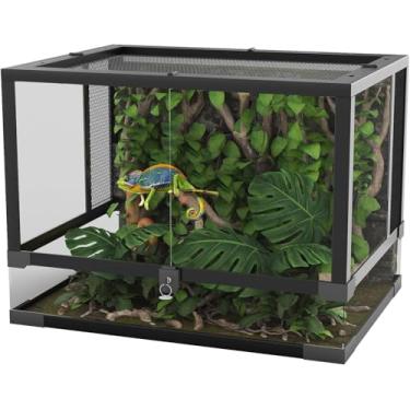 Imagem de Garvee Terrário de vidro alto para répteis de 34 galões, 61 x 45 x 45 cm, porta dupla com dobradiça dupla para tanque de répteis com ventilação de tela superior, fácil montagem