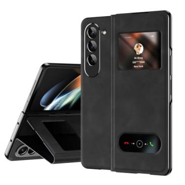 Imagem de HAOMRIYL Capa de couro para Samsung Galaxy Z Fold 7, Smart Small Screen View Flip Protection Cover Holder Kickstand Full Body à prova de choque, preta, dobra 7