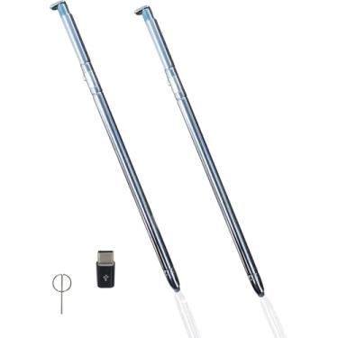 Imagem de Pacote com 2 canetas Stylus azul claro para LG Stylo 6 substituição Q730 6,8" Q730AM Q730TM Q730MM Q730NM com pino de ejeção de cartão + adaptador tipo C