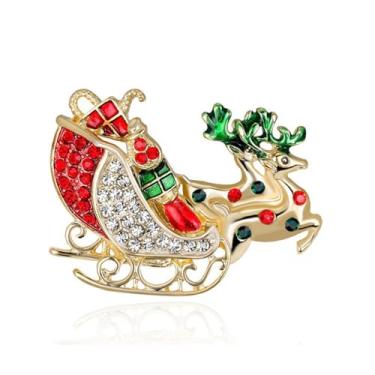 Imagem de LPYO Broche de Natal para mulheres, strass, cristal, árvore de Natal, guirlanda, boneco de neve, rena, trenó, Papai Noel, luva para bota, bengala doce, joias decorativas, broche, acessórios de