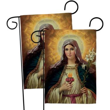 Imagem de Festa do Imaculado Coração de Maria Bandeira Pacote com 2 Peças Decoração de Parede Pôster de Casa Varanda Tela Religiosa Tapeçaria de Cemitério de Fé Decorações para Sinal de Quintal de Sepultura