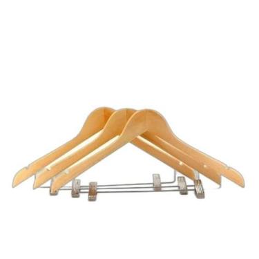 Imagem de Kit 60X Cabides De Madeira Com Presilha Verniz Marfim Roupa - Kadê