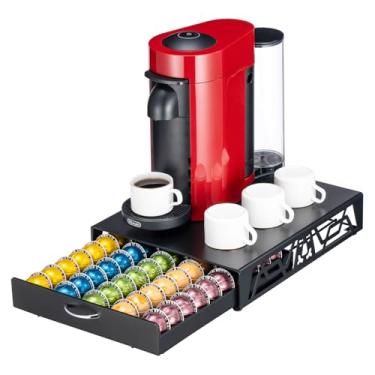 Imagem de FlagShip Armazenamento de cápsulas Vertuo – Organizador moderno de cápsulas de café preto e suporte de cápsulas que economiza espaço para máquinas de café, capacidade de 50 cápsulas Vertuo