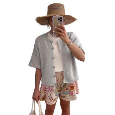 Imagem de Suéter de cardigã SCUSTY feminino leve cinza tamanho XS