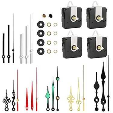 Imagem de Katfort Kit de reposição para mecanismo de relógio, kit de peças de reparo de movimento de relógio de parede de quartzo DIY com 7 conjuntos de ponteiros e 4 motores (20 mm/0,79 polegadas)