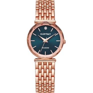 Imagem de ELLEN TRACY Relógio feminino Diamond Collection com pulseira de ouro rosa – mostrador redondo verde