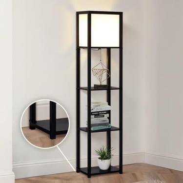 Imagem de MITELSON Luminária de chão com prateleiras, lâmpadas de piso de prateleira moderna, prateleira de canto com luz, lâmpada de pé para sala de estar, quarto e escritório, estante de livros, preta
