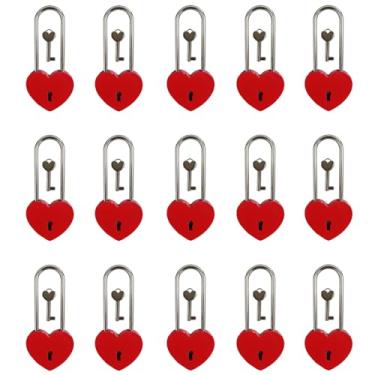 Imagem de BoutCr Cadeado vermelho de coração vermelho com chave para Dia dos Namorados, Dia dos Namorados, Casamento, Lovelock Bridge, Viagem, Árvores dos Desejos, 99,1 mm (15 peças)