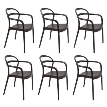 Imagem de Kit 6 Cadeiras Tramontina Sissi Em Polipropileno E Fibra De Vidro Com Braços Marrom 92045109