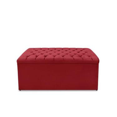 Imagem de Calçadeira Baú Estofada Dunas Solteiro 90 cm - Veludo Vermelho - Mallu