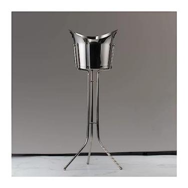 Imagem de balde de gelo para festas Balde de gelo com suporte Balde de gelo de aço inoxidável Balde de gelo de vinho Balde de gelo vertical para recipiente de gelo interno e externo balde de vinho (Cor: Prata)