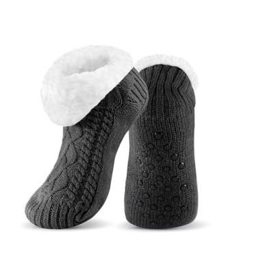 Imagem de UUMIAER Meias masculinas felpudas térmicas para inverno aconchegantes e antiderrapantes para pisos de azulejo, Preto, 7-13