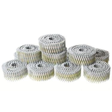 Imagem de mitoharet Pregos de revestimento de bobina de arame agrupado de 15 graus 5 cm x 0,092 cm 3600 unidades de cabeça redonda completa, haste de anel, galvanizado a quente para pregos ásperos de materiais