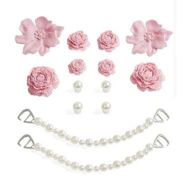 Imagem de Decorações elegantes de camélia 3D – 14 peças de acessórios florais para sandálias de tamanco, corrente de pérolas, pingentes de sapato DIY para mulheres, Cloreto de polivinilo, Sem Pedra Preciosa