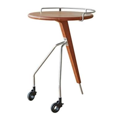 Imagem de Mesa móvel para sala de estar, mesa lateral de madeira, sofá, com rodas, lazer, café, canto, sala de estar, varanda, mesa de jantar (marrom)