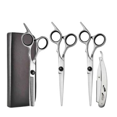 Imagem de Estojo com 6 Peças Tesouras e Navalha Profissionais para Barbeiro | Fio Laser, Aço Inoxidável, Prata