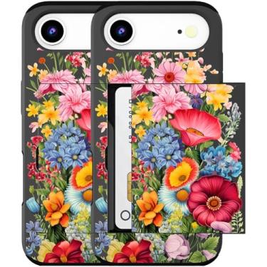Imagem de MUQR Capa para celular 17 Air compatível com porta-cartão fofo - Capa tipo carteira robusta com design kawaii, proteção contra quedas de grau militar para mulheres (flor de jardim preta e vermelha)