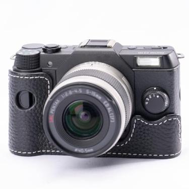 Imagem de Capa de câmera semi-envolvente feita à mão, capa vintage de couro genuíno para Pentax Q10 (preto)